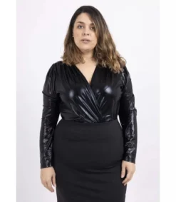 Hersecret AmyClo musta wetlook v-body (plus size)