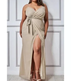 LC Aprikoosi wrap-look v-maksimekko halkiolla (plus size)
