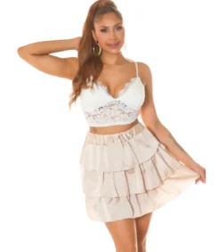 Hersecret Beige korkeavyötäröinen lyhyt röyhelöhame