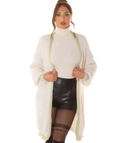 Hersecret Beige oversized pitkä villatakki tehostevärillä