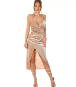 Koucla Beige samettilook wrap-look v-mekko ketjuolkaimilla