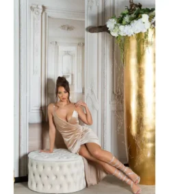 Koucla Beige samettilook wrap-look v-mekko ketjuolkaimilla