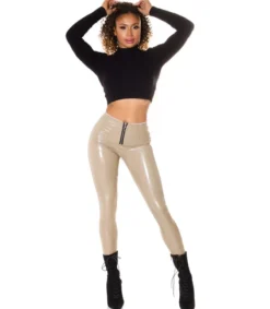 Koucla Beiget latex look housut vetoketjulla