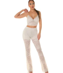 Hersecret Beiget pitsihousut ja bralettetoppi