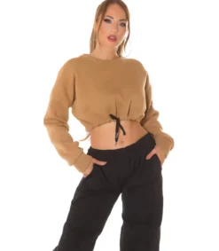 Hersecret Cappuccino crop collegepaita nauhoilla