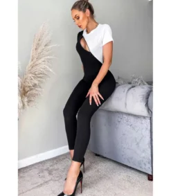CW Sofia mustavalkoinen vetoketjullinen jumpsuit