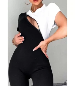 CW Sofia mustavalkoinen vetoketjullinen jumpsuit