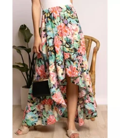 Hersecret Elena Z musta kukkakuvioinen high low -hame