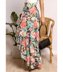 Hersecret Elena Z musta kukkakuvioinen high low -hame