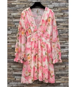 Elle Style Juliette vaaleanpunainen kukkakuvioinen mekko helminapeilla