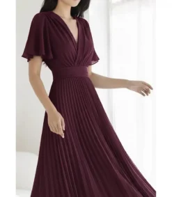 Elle Style Loriana lyhythihainen viininpunainen pitkä vekkimekko