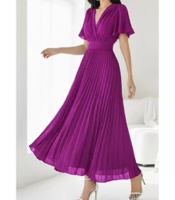 Elle Style Loriana lyhythihainen violetti pitkä vekkimekko