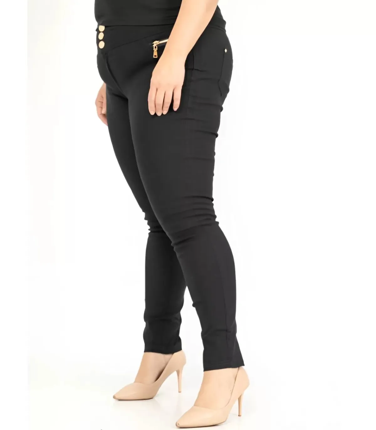 Girl Vivi mustat jeggingsit vetoketjuilla (plus size)