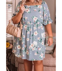 LC Harmaa kukkakuvioinen mekko (plus size)
