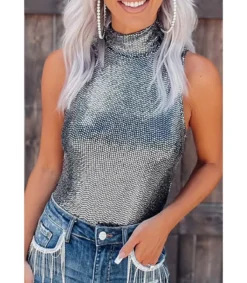 LC Hopeinen hihaton paljettiglitter body