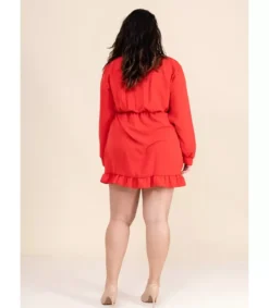 Kazaka punainen pitkähihainen wrap-look v-minimekko