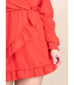 Kazaka punainen pitkähihainen wrap-look v-minimekko