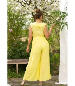 Koucla Keltainen v-röyhelöjumpsuit vyöllä