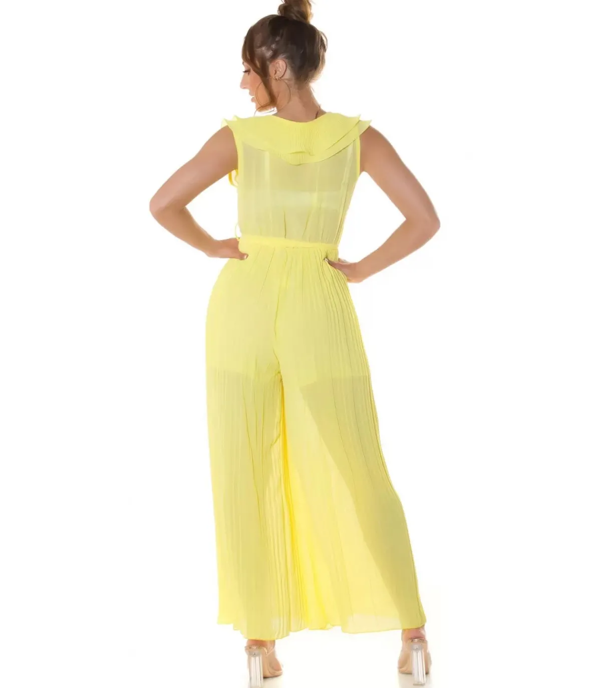 Koucla Keltainen v-röyhelöjumpsuit vyöllä