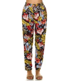 Koucla Keltaiset lehti- ja kukkakuvioiset kesähousut