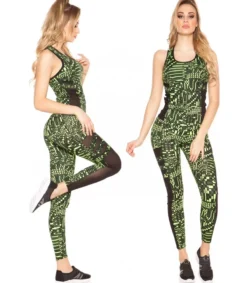 Koucla Keltaiset printtikuvioiset mesh treenitrikoot + toppi