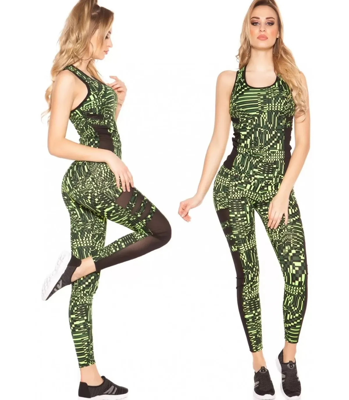 Koucla Keltaiset printtikuvioiset mesh treenitrikoot + toppi