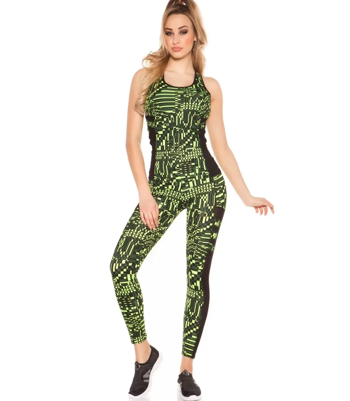 Koucla Keltaiset printtikuvioiset mesh treenitrikoot + toppi