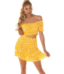 Koucla Keltavalkoinen off-shoulder hamesetti