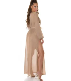Koucla cappuccino pitkä mesh-kimono kultanauhoilla