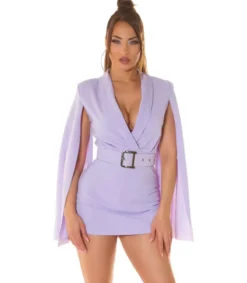 Koucla lila shortsihame v-playsuit avohihoilla ja vyöllä