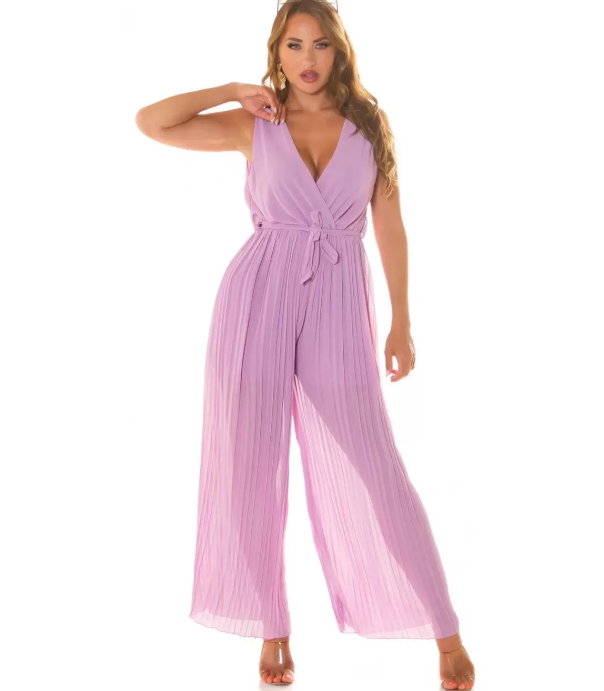 Koucla lila vekkilahkeinen v-jumpsuit vyöllä