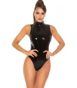 Koucla musta hihaton latex look body