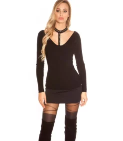 Koucla musta niittikoristeinen choker neule