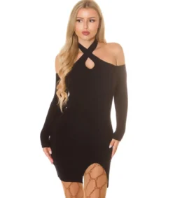 Koucla musta off-shoulder ribbineulemekko kurkistusaukolla