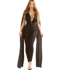 Koucla musta v-jumpsuit liehuksilla