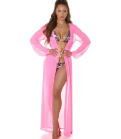 Koucla neonpinkki pitkä mesh-kimono kultanauhoilla