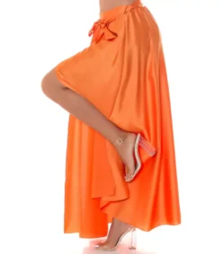 Koucla oranssi satiinilook maksihame halkiolla