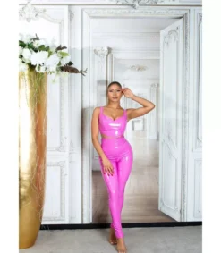 Koucla pinkit korkeavyötäröiset latex look housut