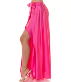 Koucla pinkki satiinilook maksihame halkiolla