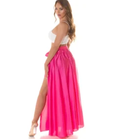 Koucla pinkki satiinilook maksihame halkiolla