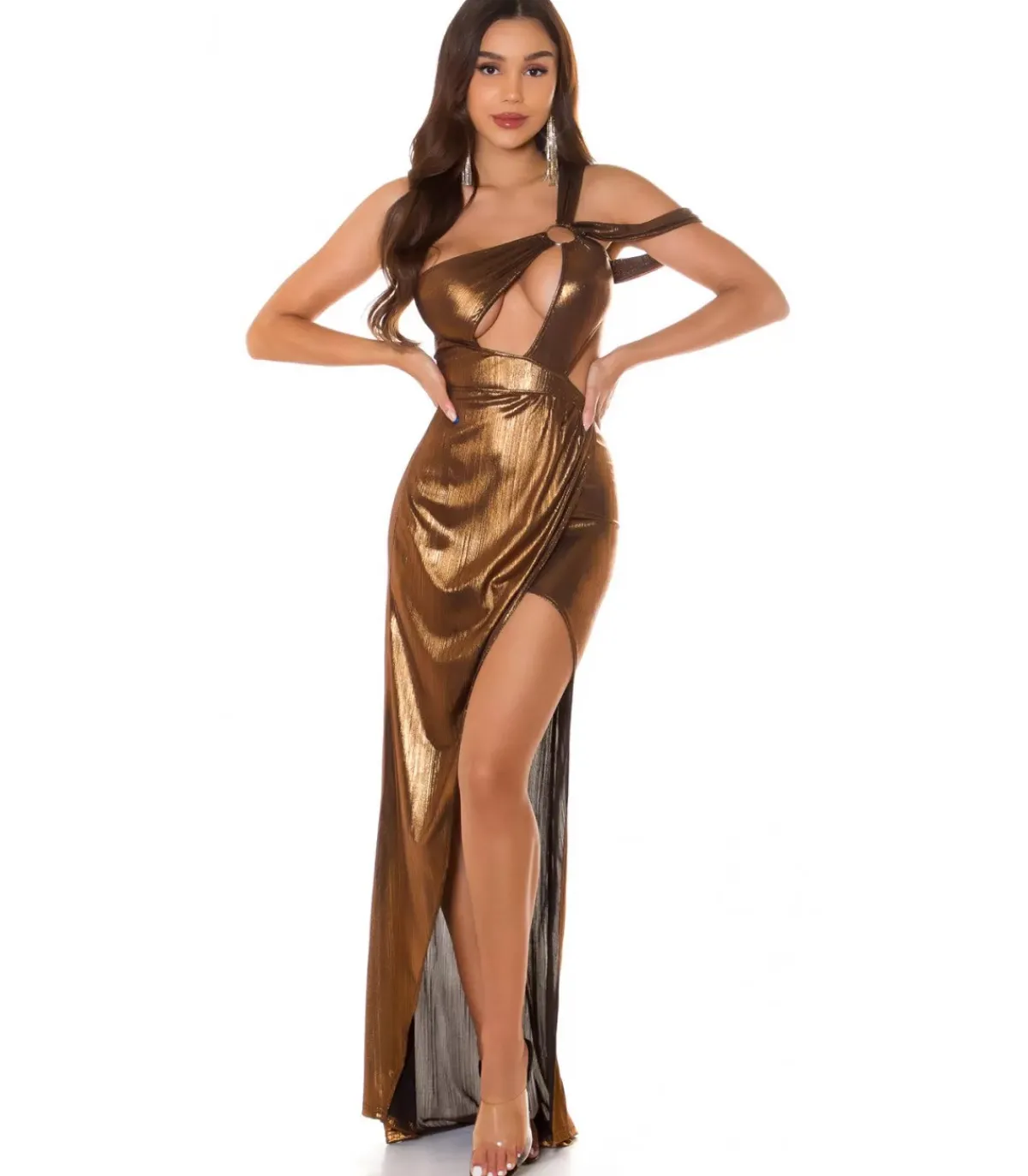 Koucla pronssi metallinhohtoinen cut out -gaalamekko