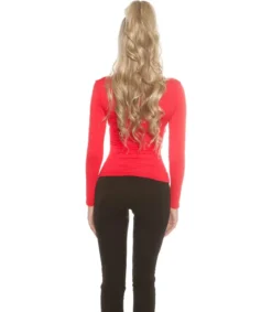 Koucla punainen pitkähihainen wrap-look v-paita (plus size)