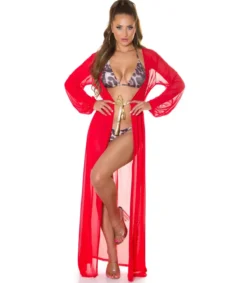 Koucla punainen pitkä mesh-kimono kultanauhoilla