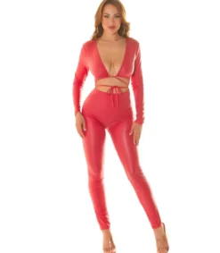 Koucla punainen wetlook catsuit nauhoilla