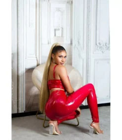Koucla punaiet korkeavyötäröiet latex look houut