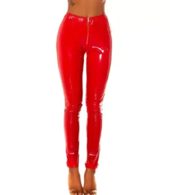Koucla punaiset latex look housut vetoketjulla