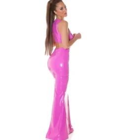 Koucla vaaleanpunainen latex look makihame halkiolla