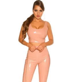 Koucla vaaleanpunainen lyhyt latex look toppi
