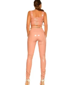 Koucla vaaleanpunainen lyhyt latex look toppi