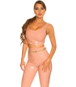 Koucla vaaleanpunainen lyhyt latex look toppi